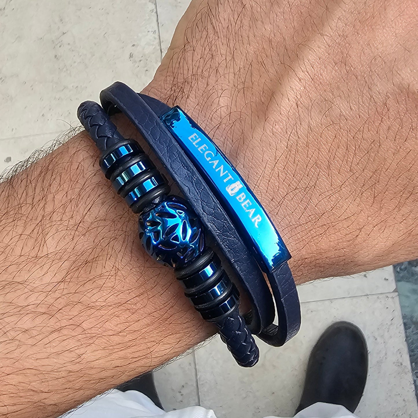 Autumn Ball Blue Genuine Leather Blue Stainless Steel Bracelet L1254