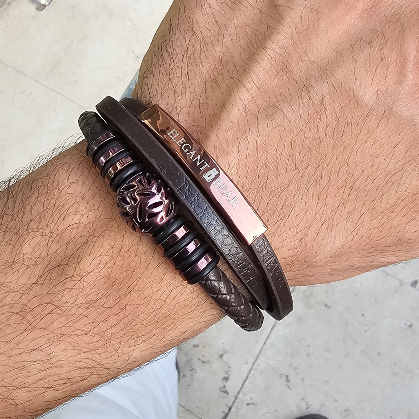 Autumn Ball Brown Genuine Leather Brown Stainless Steel Bracelet  L1227