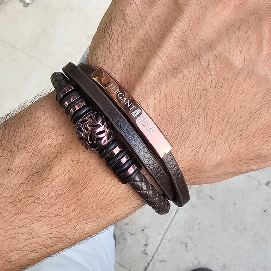 Autumn Ball Brown Genuine Leather Brown Stainless Steel Bracelet  L1227