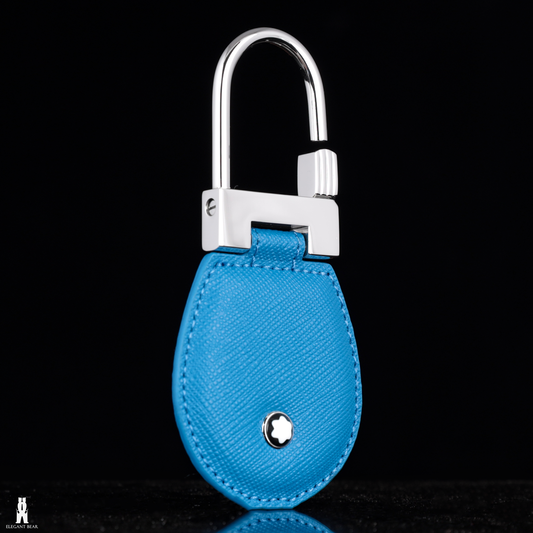 MONT BLANC Blue Natural Leather & Stainless Steel Keychain K4