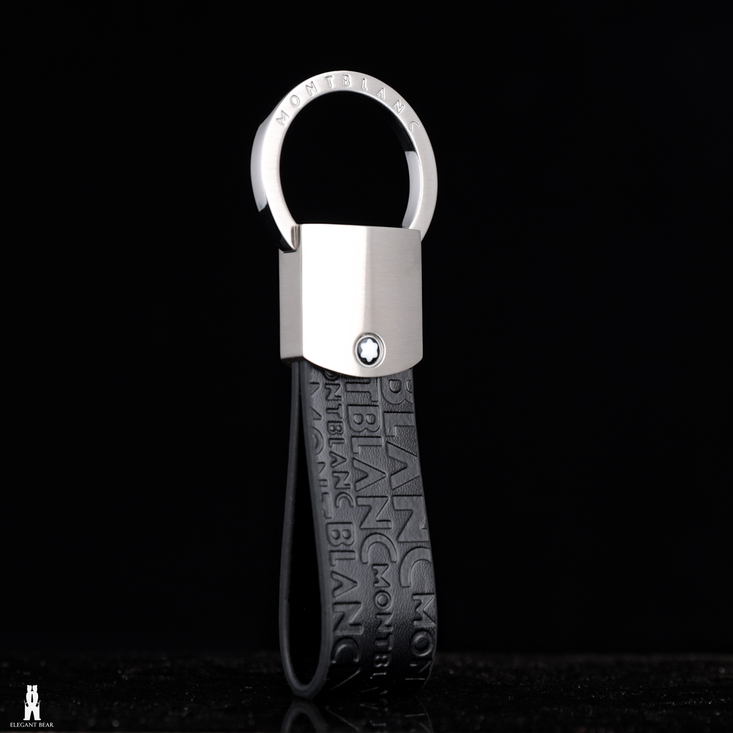 MONT BLANC Black Natural Leather & Stainless Steel Keychain K13