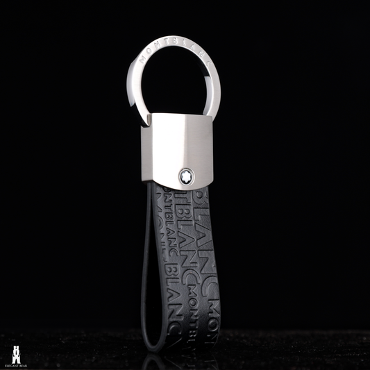 MONT BLANC Black Natural Leather & Stainless Steel Keychain K13