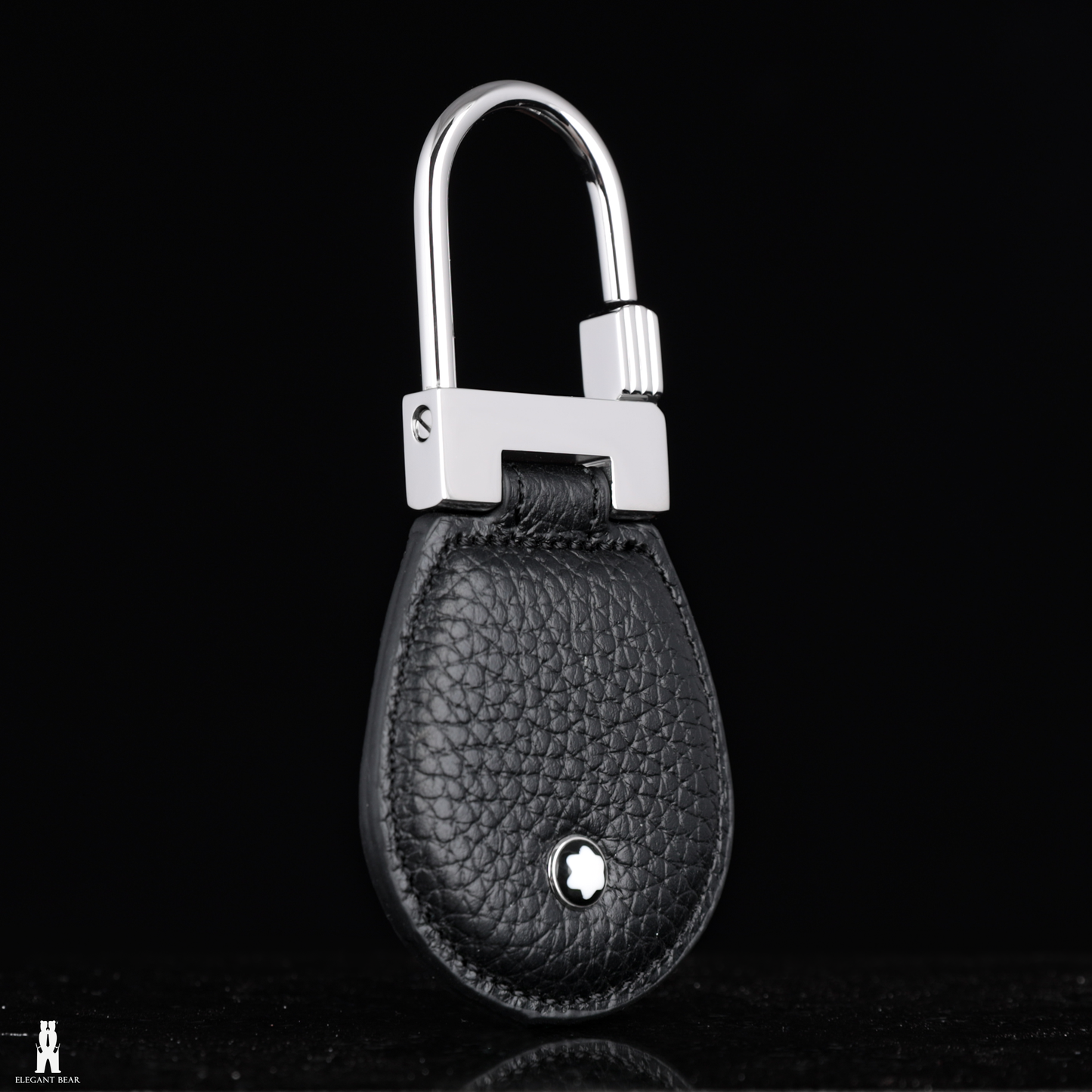 MONT BLANC Black Natural Leather & Stainless Steel Keychain K1