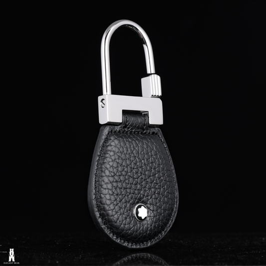 MONT BLANC Black Natural Leather & Stainless Steel Keychain K1