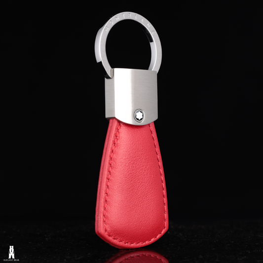 MONT BLANC Red Natural Leather & Stainless Steel Keychain K5