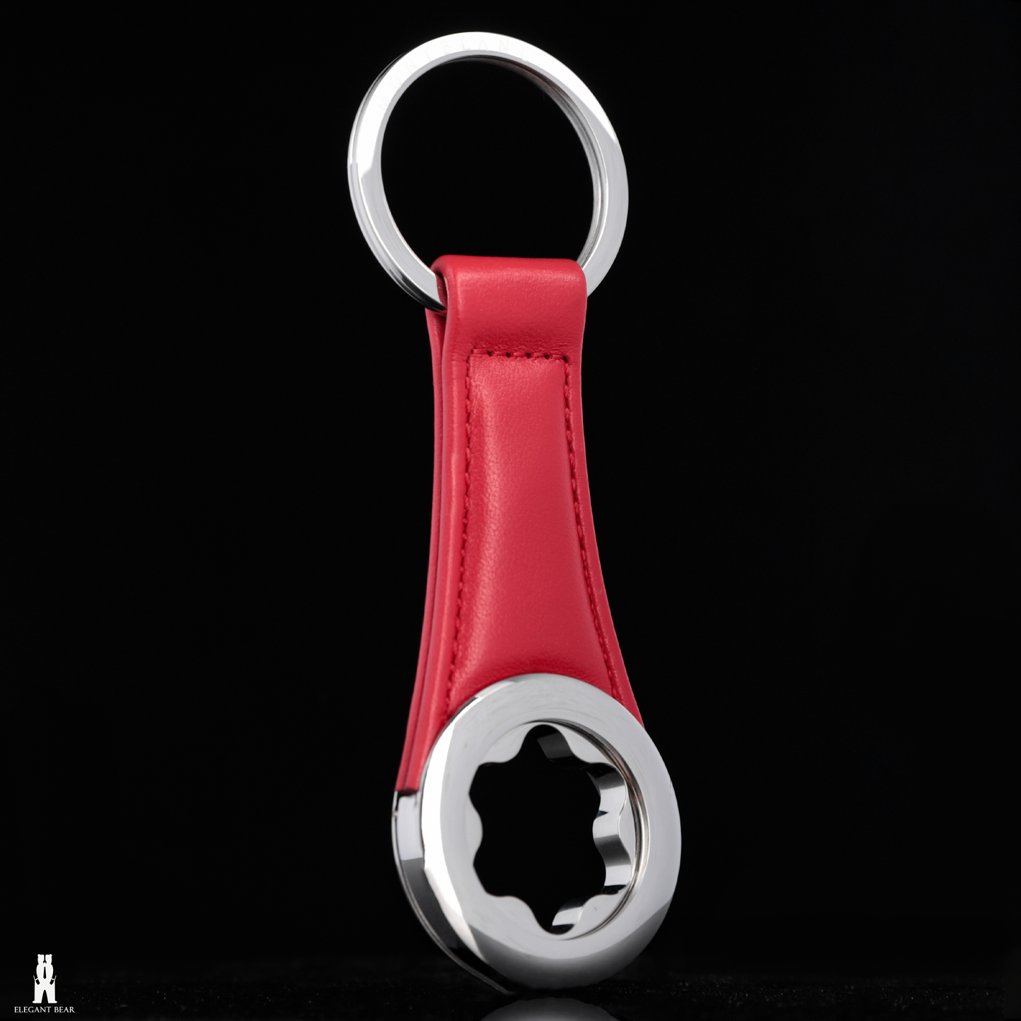 MONT BLANC Red Natural Leather & Stainless Steel Keychain K6