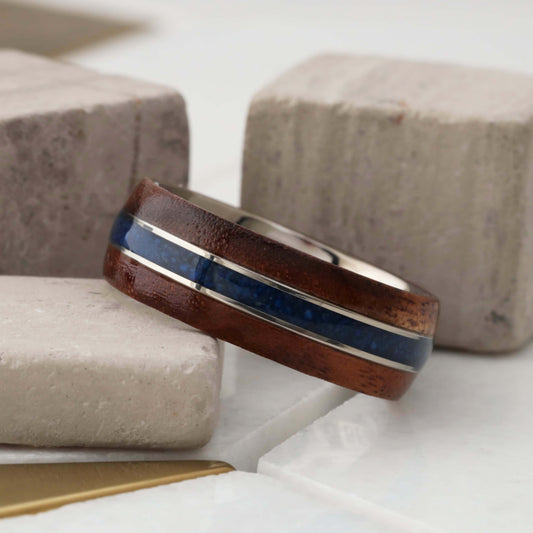 Brazilian Rosewood & Ebony Ring with Silver Inlay - Pure Wood Design - 8mm - a221