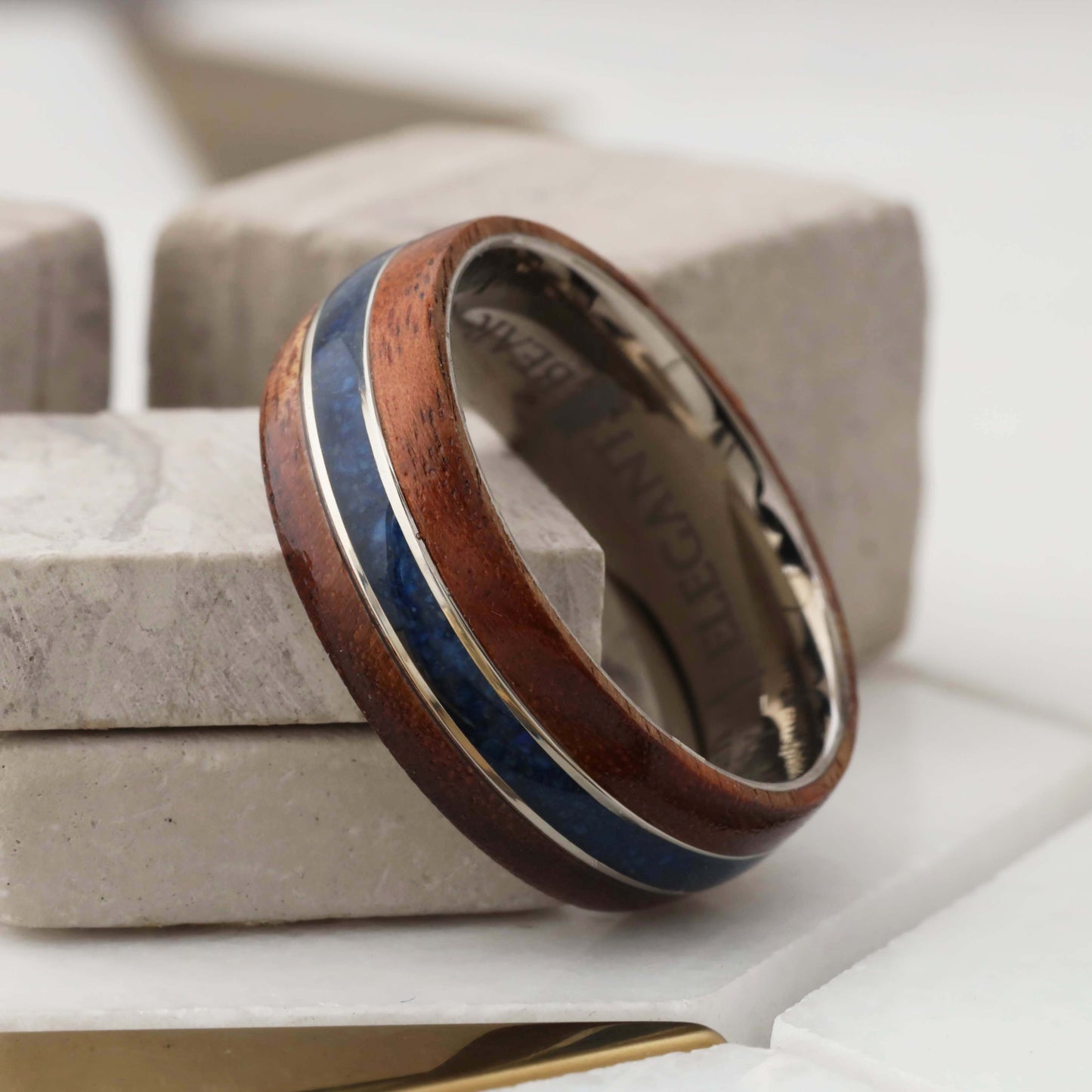Brazilian Rosewood & Ebony Ring with Silver Inlay - Pure Wood Design - 8mm - a221