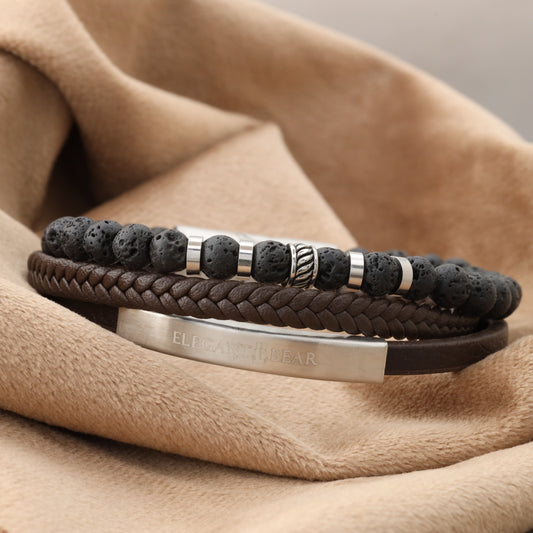 Natural Leather & Stainless Steel Bracelet L1133