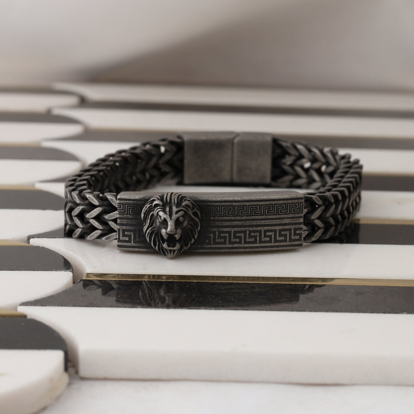 Lion Greek Pattern Stainless Steel Bracelet L1011