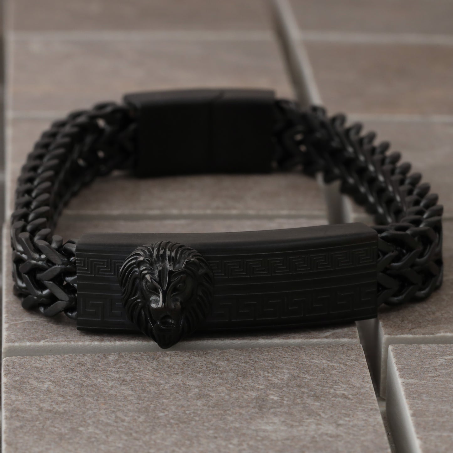 Greek Pattern Lion Head Stainless Steel Chain Bracelet - Premium - L1007