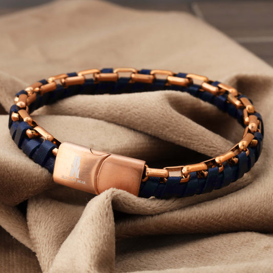 Elegant Bear Leather & Steel Chain Bracelet - L1213