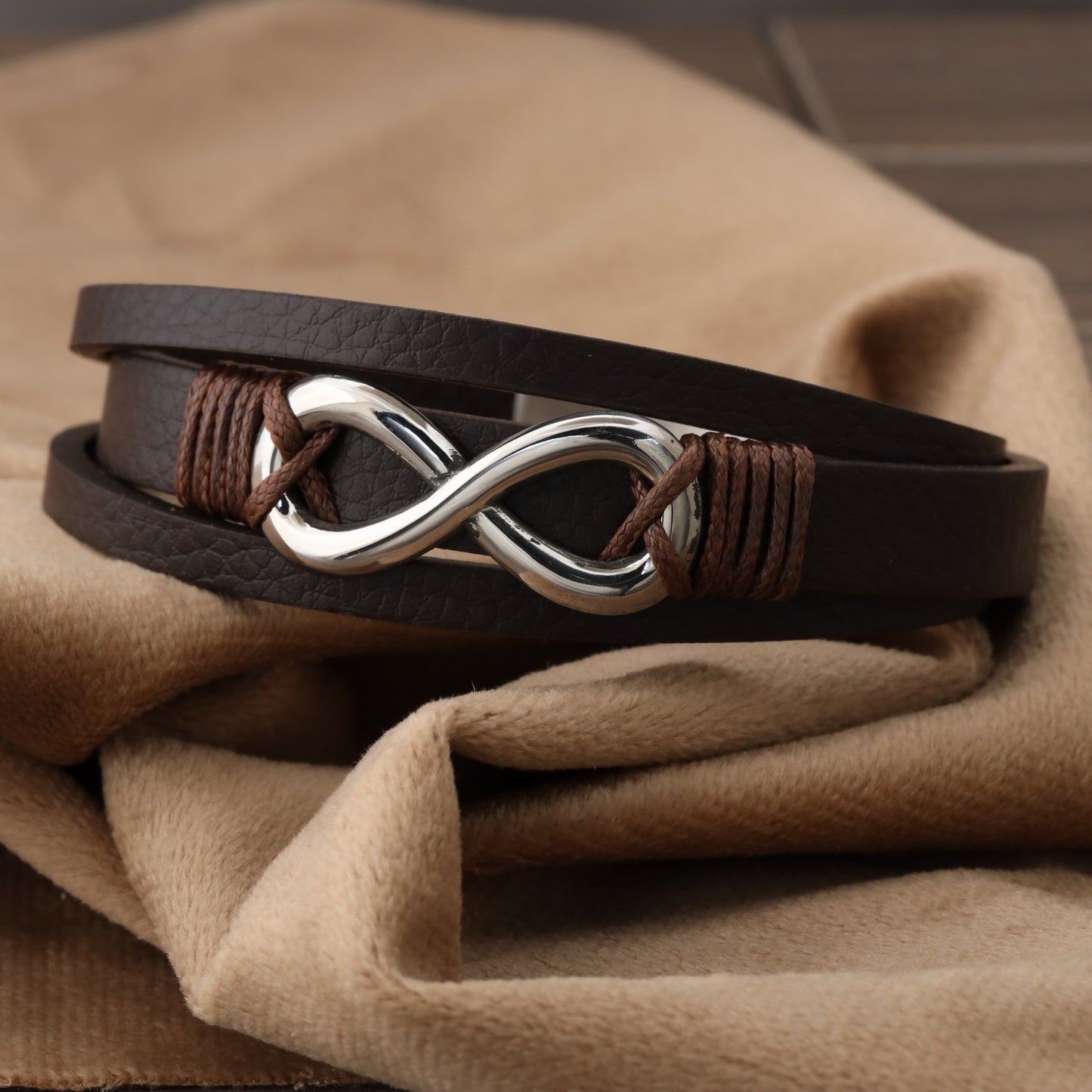 infinity Brown Genuine Leather Silver Stainless Steel Bracelet L1203