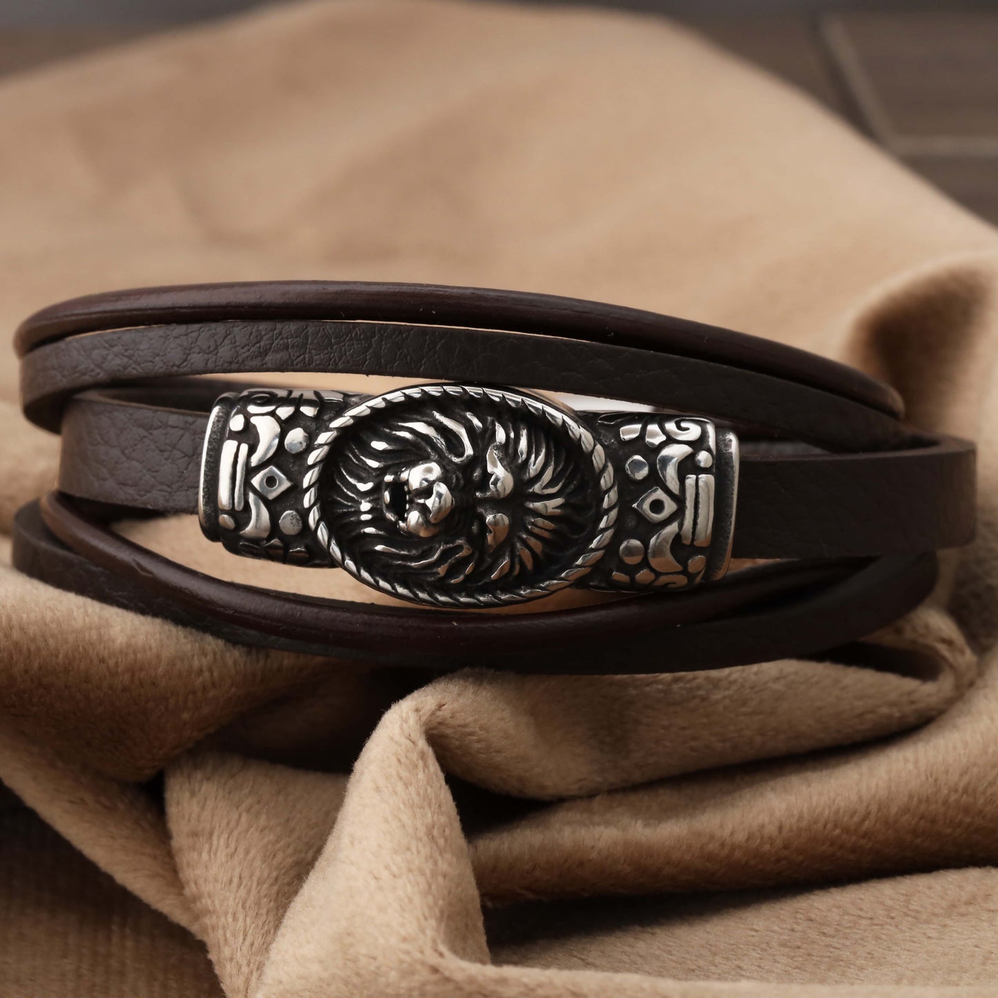 Vintage Lion Leather Bracelet with Magnetic Clasp - L1197