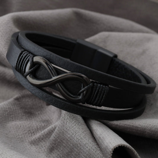 Infinity Symbol Leather Bracelet with Cord - L1204