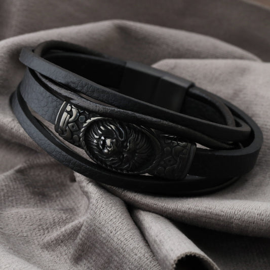 Vintage Lion Leather Bracelet with Magnetic Clasp - L1196