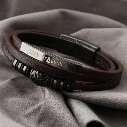 Natural Leather & Stainless Steel Bracelet L1223