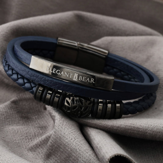 Natural Leather & Stainless Steel Bracelet L1221