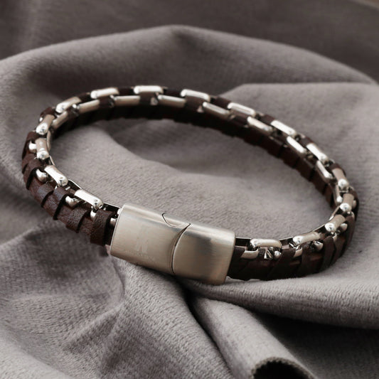 Natural Leather & Stainless Steel Bracelet L1209