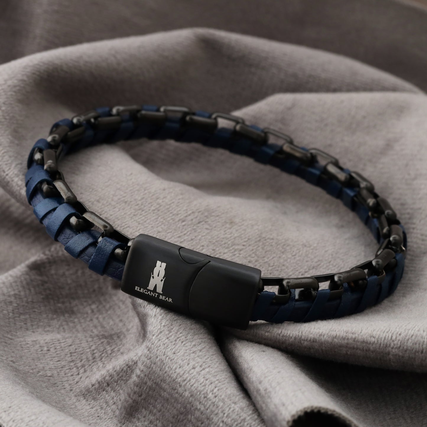 Elegant Bear Leather & Steel Chain Bracelet - L1207