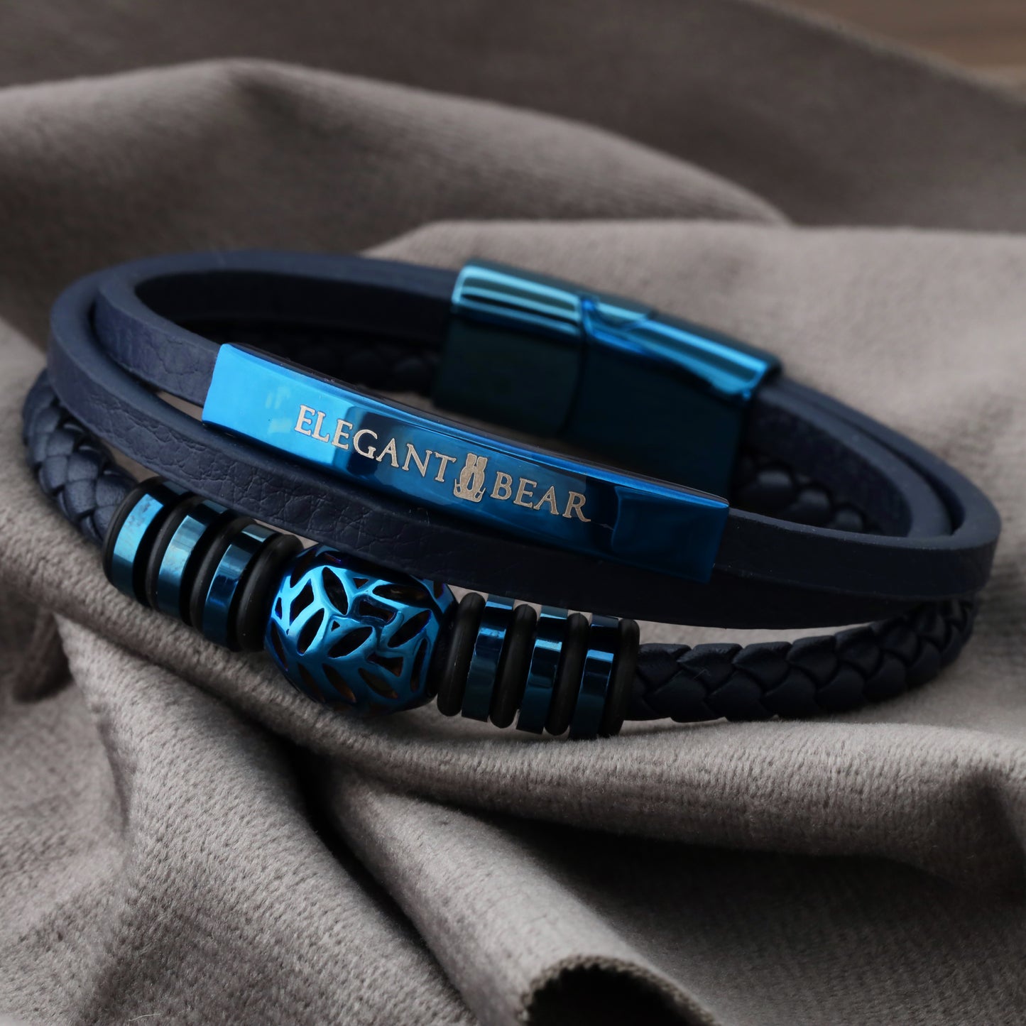Autumn Ball Blue Genuine Leather Blue Stainless Steel Bracelet L1254