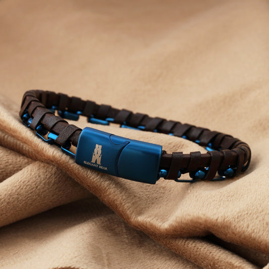 Elegant Bear Leather & Steel Chain Bracelet