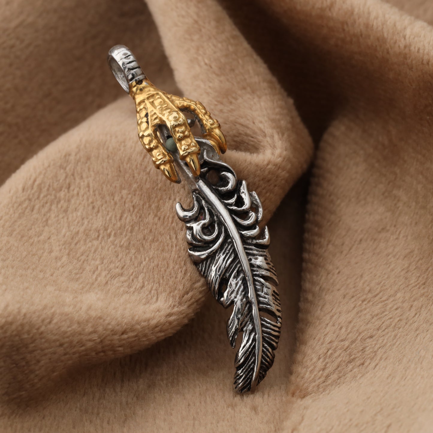 Silver Stainless Steel Feather Pendant - s282