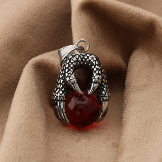 Dragon Claw Pendant with Red Glass Crystal - Stainless Steel Design - S222
