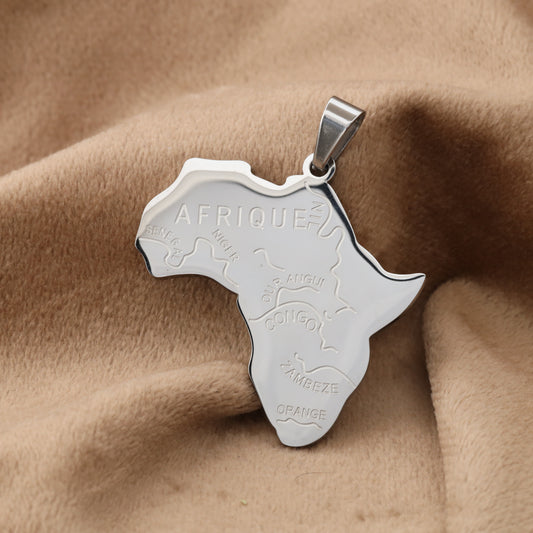 Africa Map Pendant - Silver Stainless Steel - Continental Pride Design - S281
