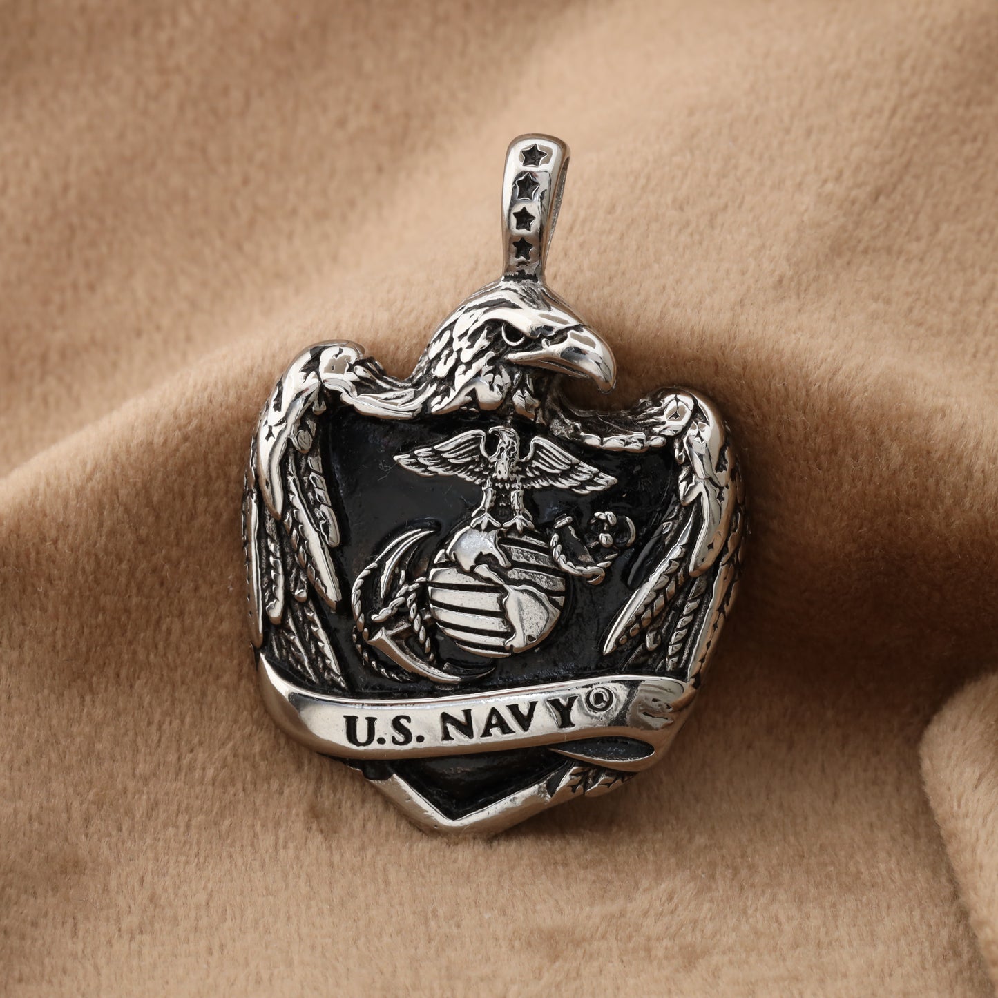 U.S. Navy Marine Corps Pendant - Stainless Steel - Military Honor Shield - S245