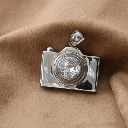 Camera Pendant with Crystal - Stainless Steel - Photography Design - S224