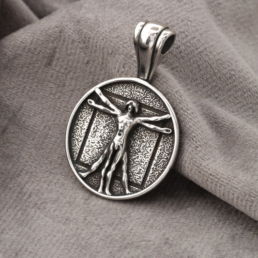 Vitruvian Man Pendant - Stainless Steel - Leonardo da Vinci Design - S268