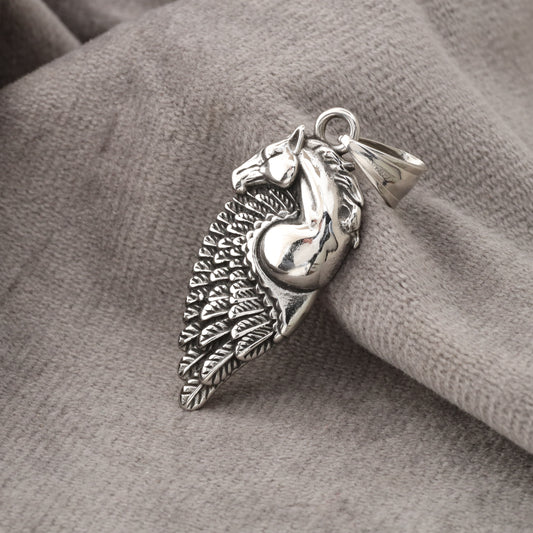 Pegasus Wing Pendant - Silver Stainless Steel - Mythical Freedom Design - S257