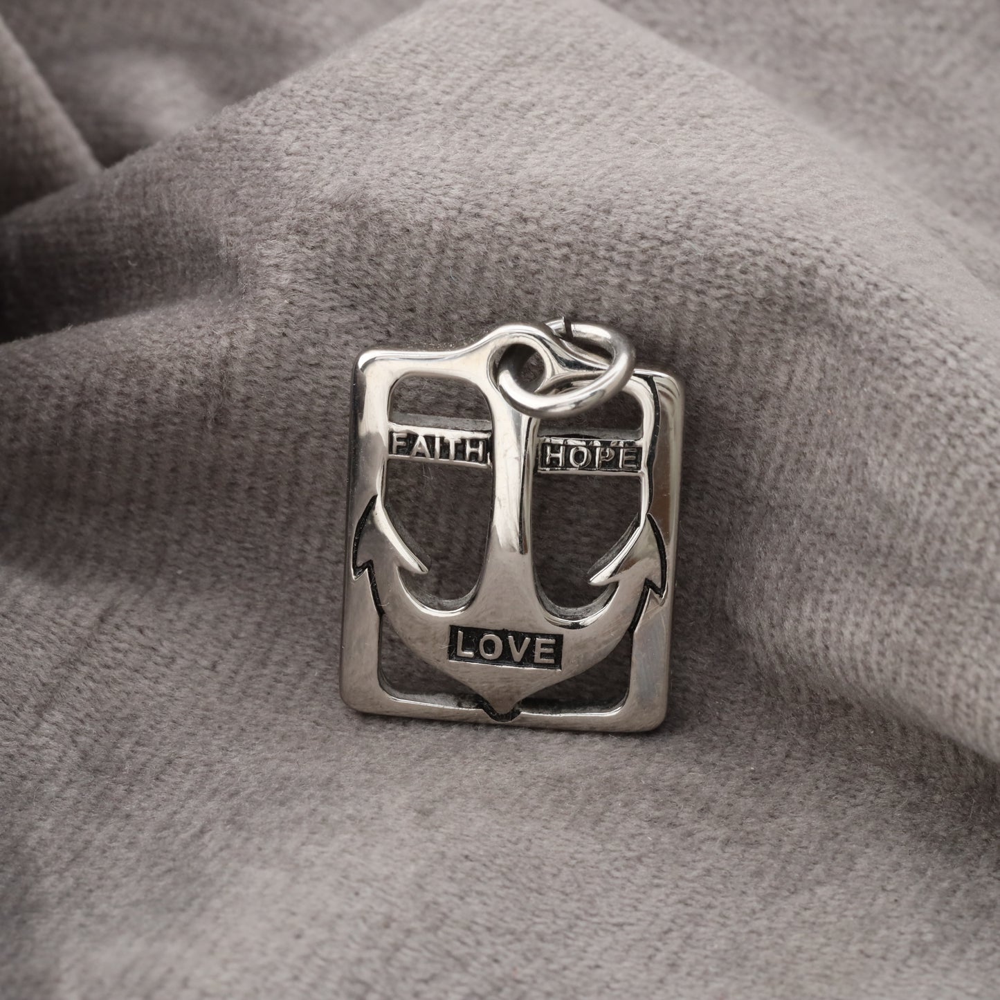 Faith Hope Love Anchor Pendant - Silver Stainless Steel - Inspirational Design - S115