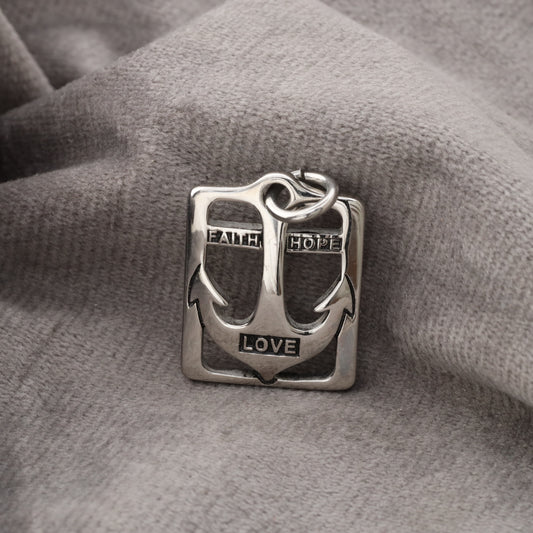 Faith Hope Love Anchor Pendant - Silver Stainless Steel - Inspirational Design - S115