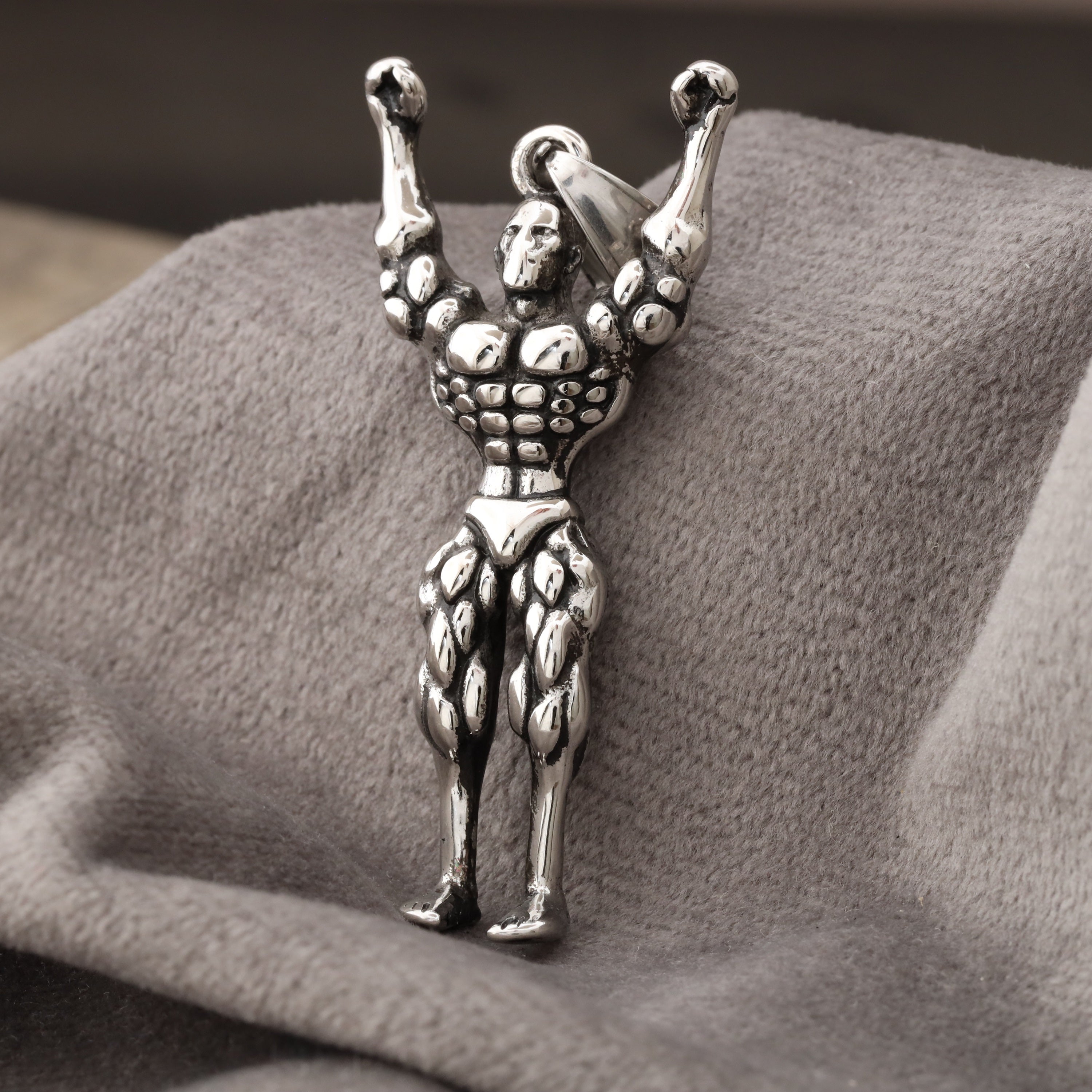 Bodybuilder Pendant N2141 - Silver Stainless Steel Victory Pose ...