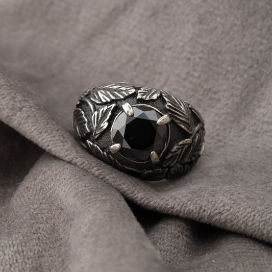 Black Stone Stainless Steel Ring A64