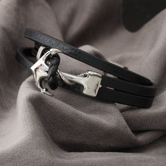 Natural Leather & Stainless Steel Bracelet L979