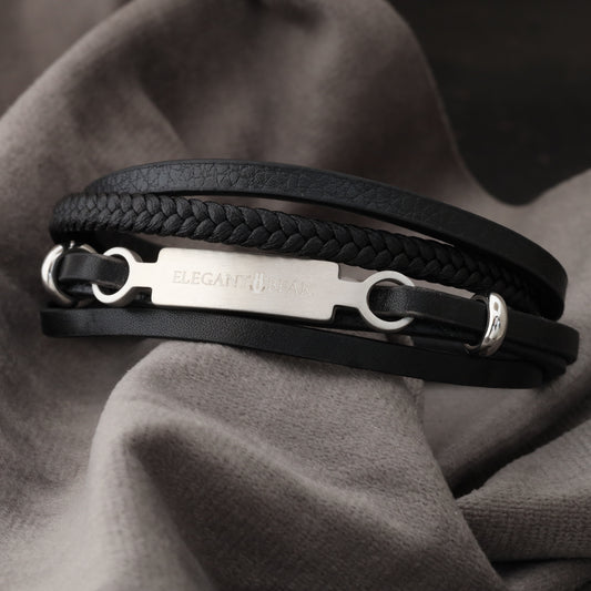 Natural Leather & Stainless Steel Bracelet L944