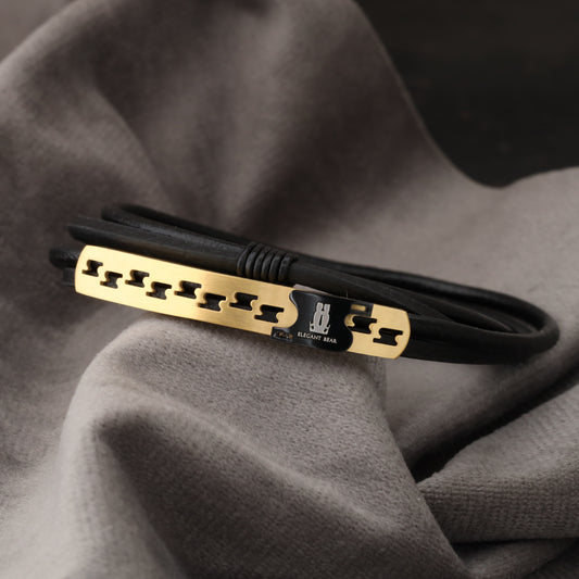 Natural Leather & Stainless Steel Bracelet L720