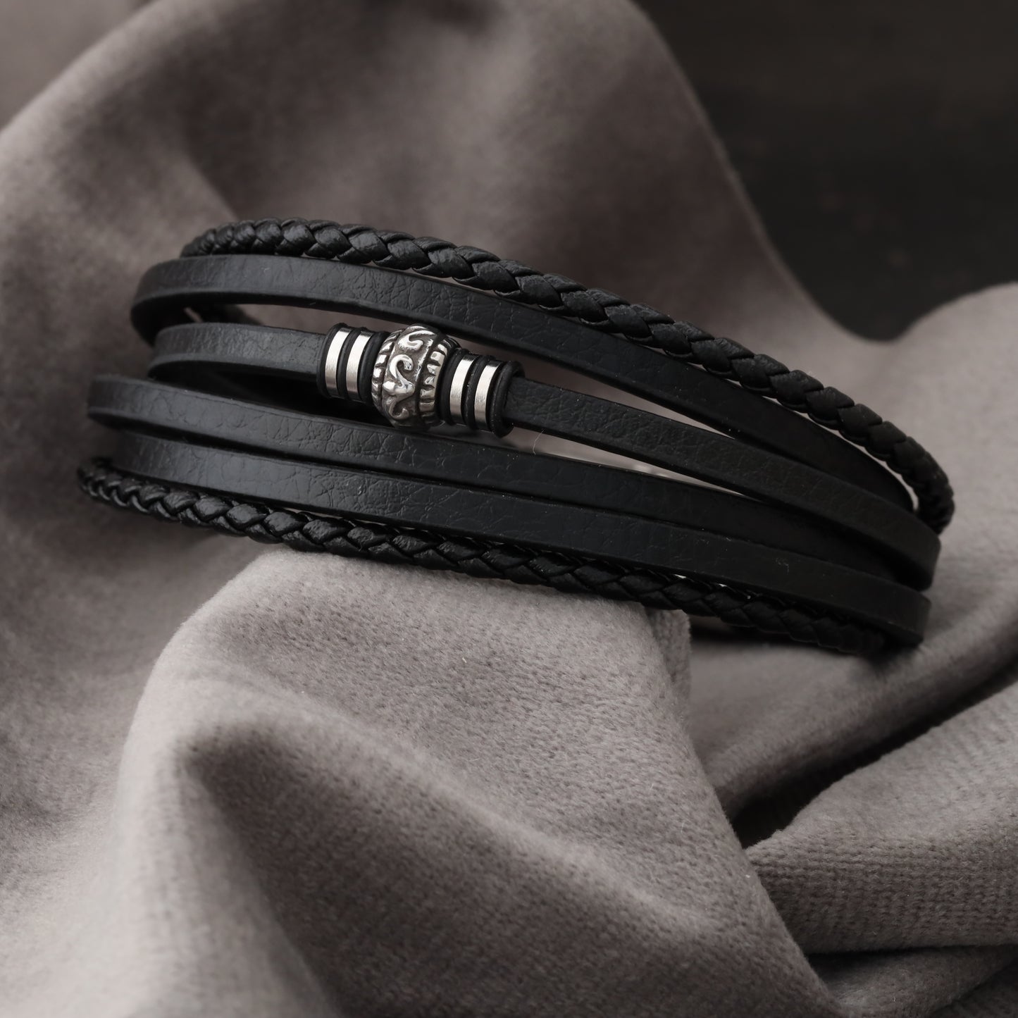 Natural Leather & Stainless Steel Bracelet LB2