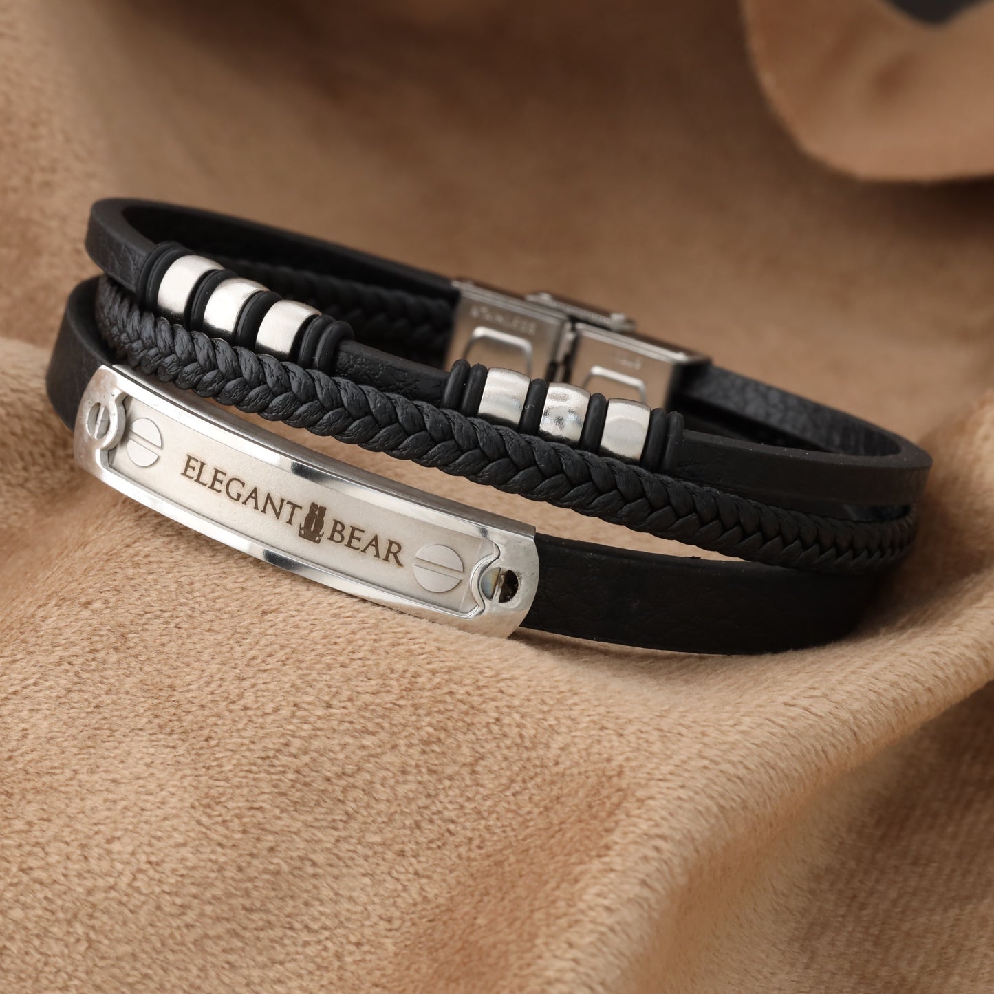 Natural Leather & Stainless Steel Bracelet L701