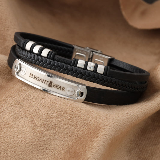 Natural Leather & Stainless Steel Bracelet L701