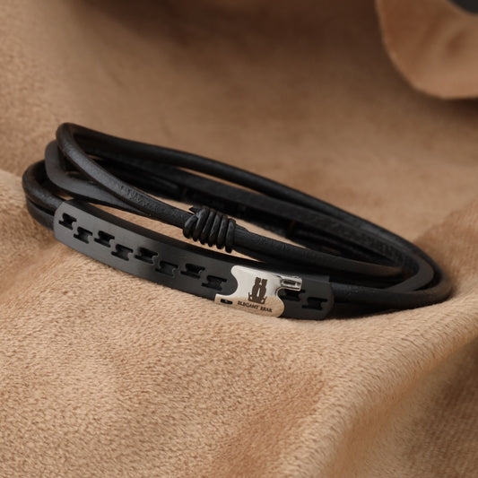 Natural Leather & Stainless Steel Bracelet L726