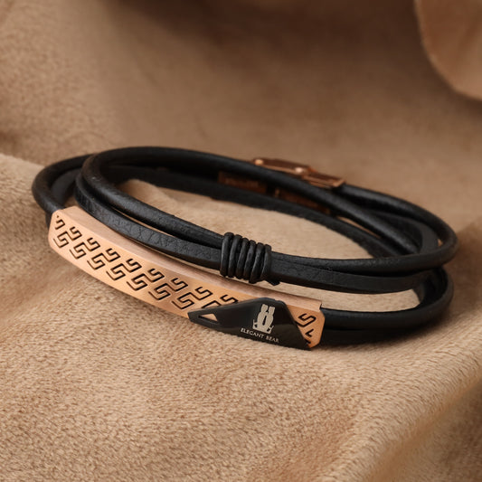 Natural Leather & Stainless Steel Bracelet L729