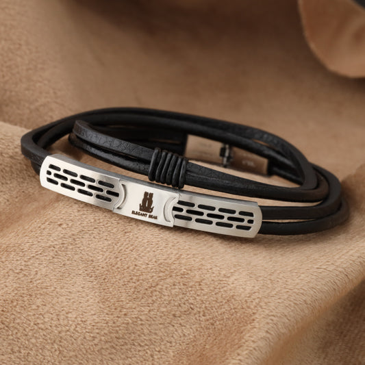 Natural Leather & Stainless Steel Bracelet L725