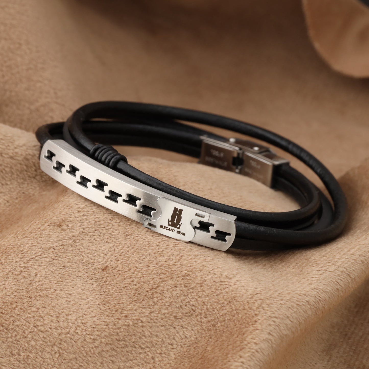 Natural Leather & Stainless Steel Bracelet L733