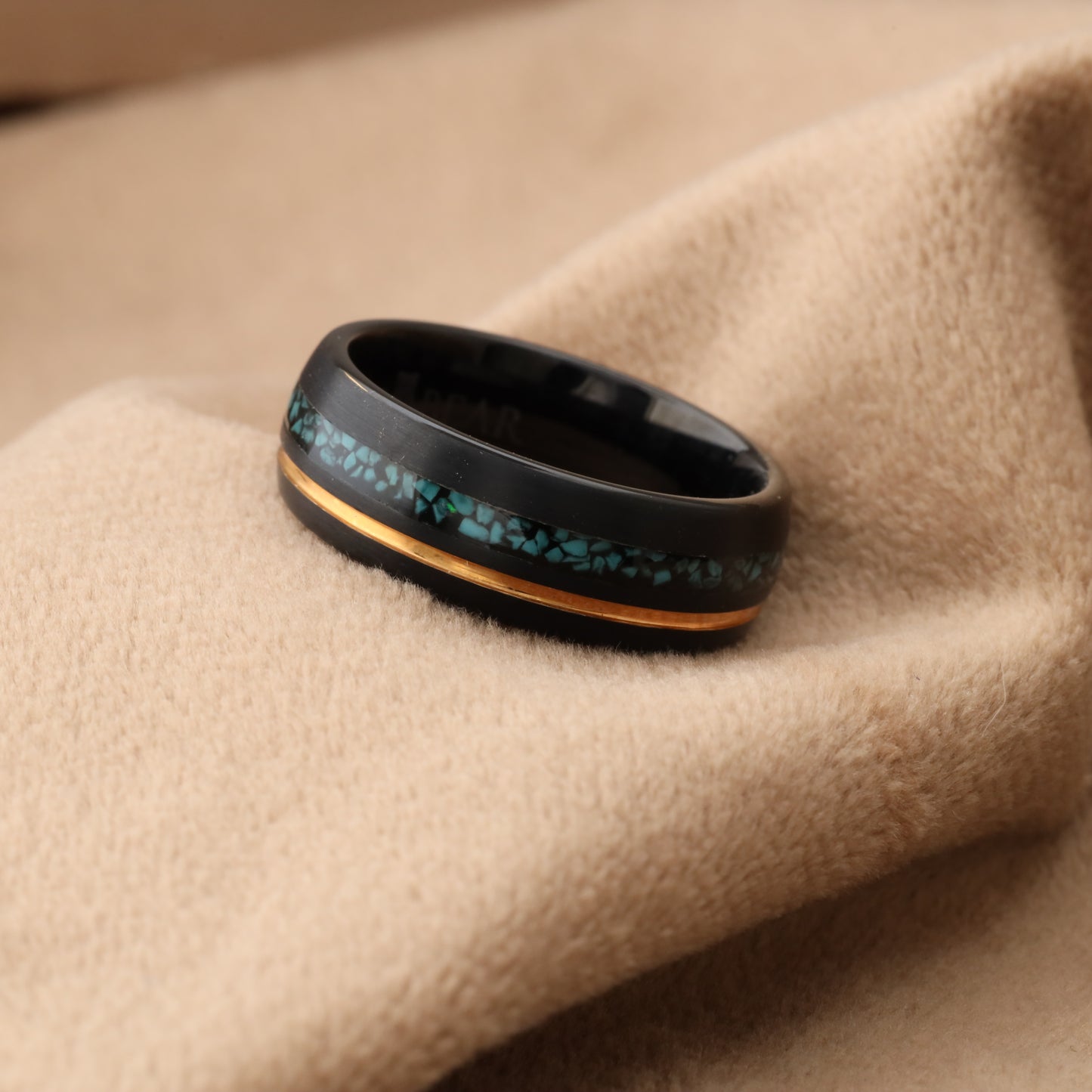 Black Tungsten Ring with Turquoise Inlay A183
