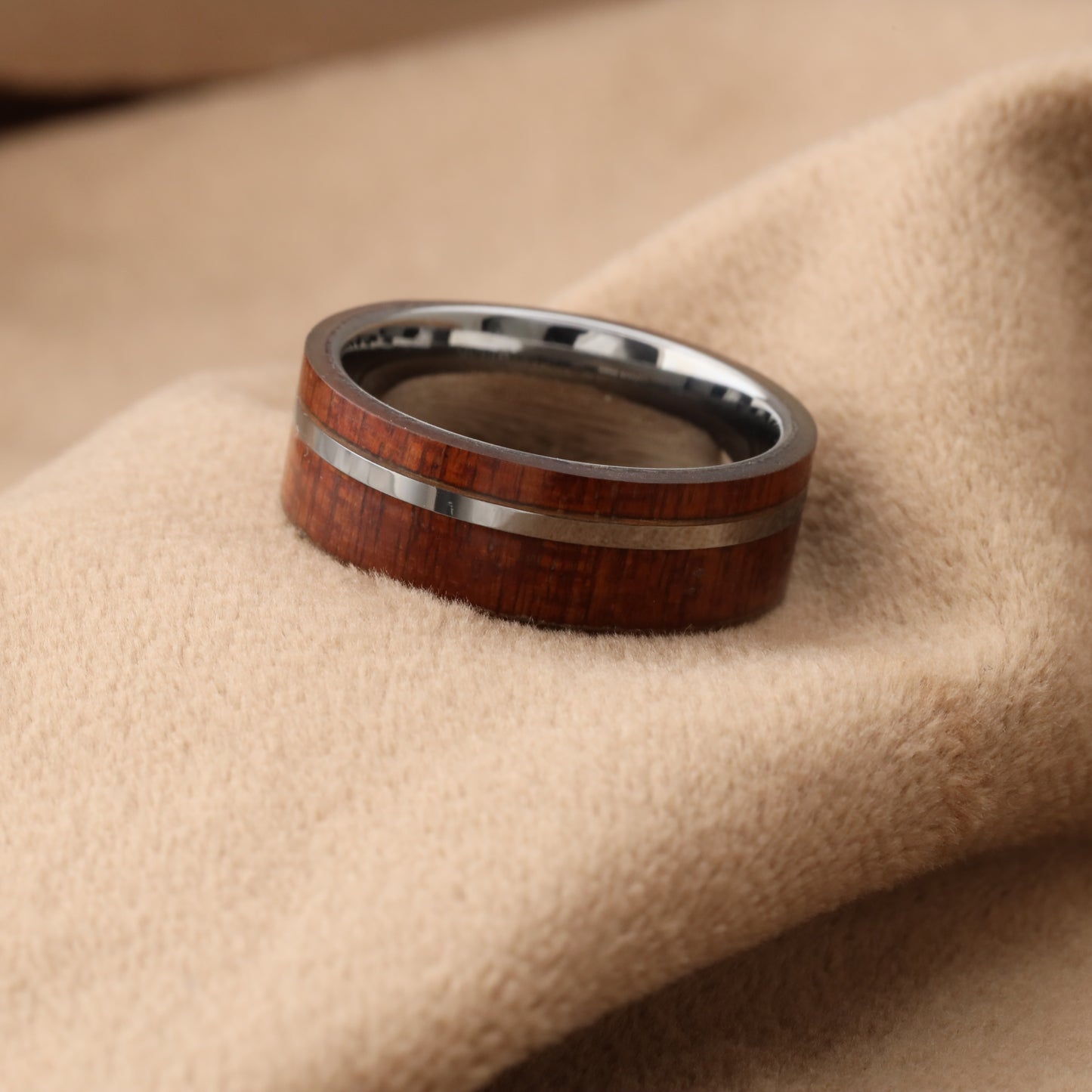Tungsten Ring with Koa Wood Inlay - Protected for Daily Wear - 8mm - A174