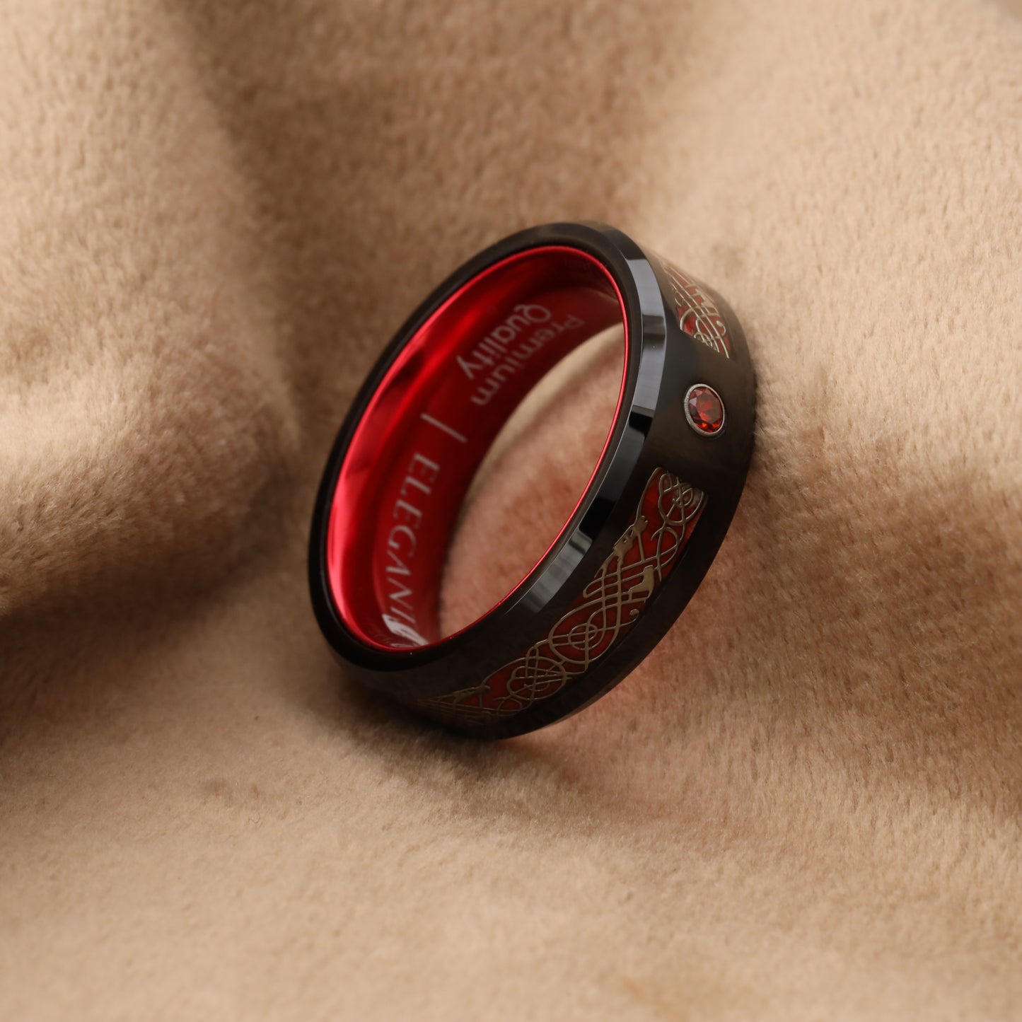 A146 Tungsten Ring with Red Carbon Fiber & Red Micro Zircon - Dragon Fire Design